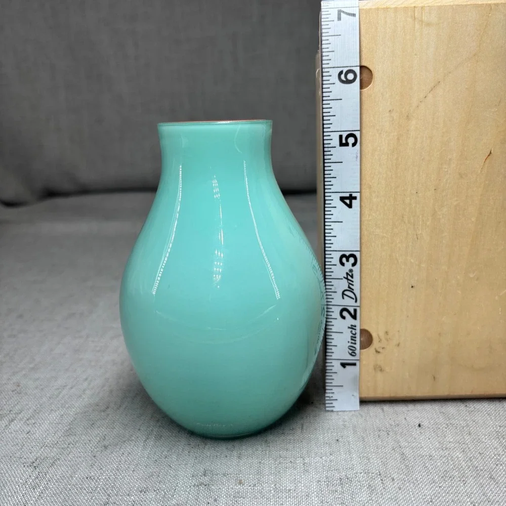 Carlo Moretti Murano Italy Turquoise Blue Orange Opaline Glass Vase MCM 5.25